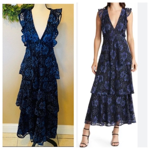 Lulus Dresses & Skirts - NWOT Lulus Molinetto Navy Blue Lace Ruffled Tiered Sleeveless Maxi Dress